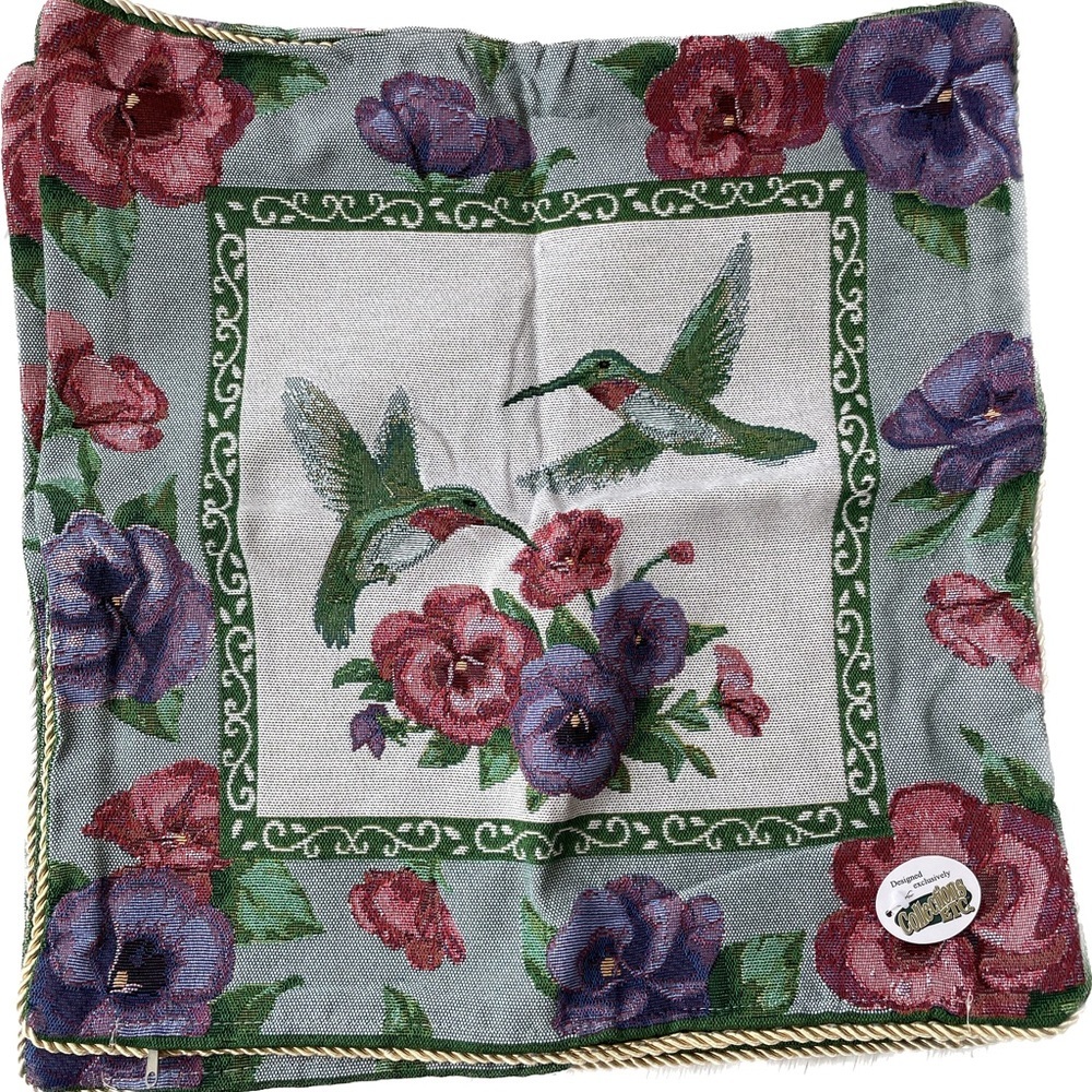 Set of 2 Hummingbird Pillows Cases NEW 18” Covers Vintage Cottage Tapestry